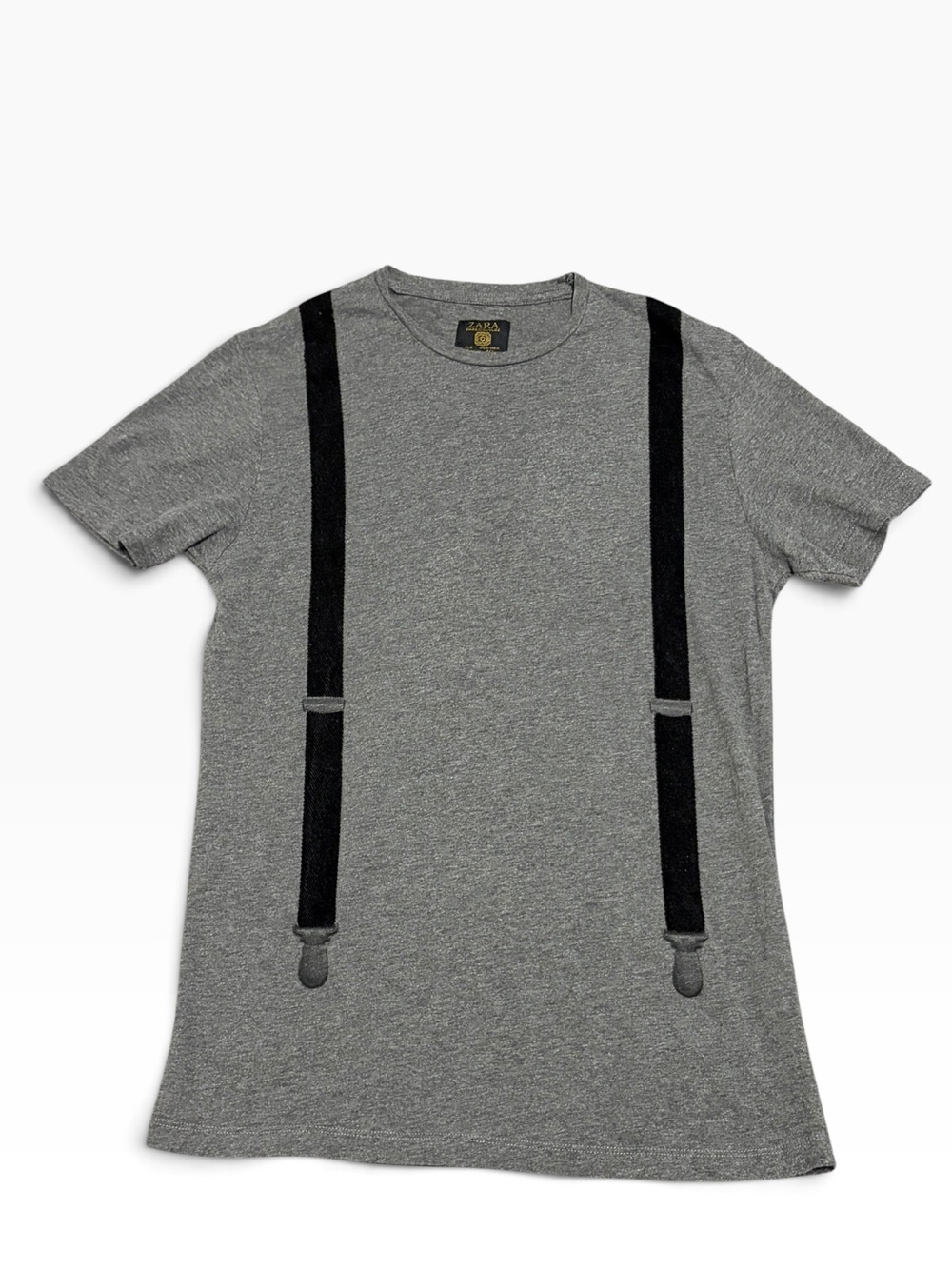 Zara Heather Gray Faux Velvet Textured Suspenders Tee Shirt Size Large